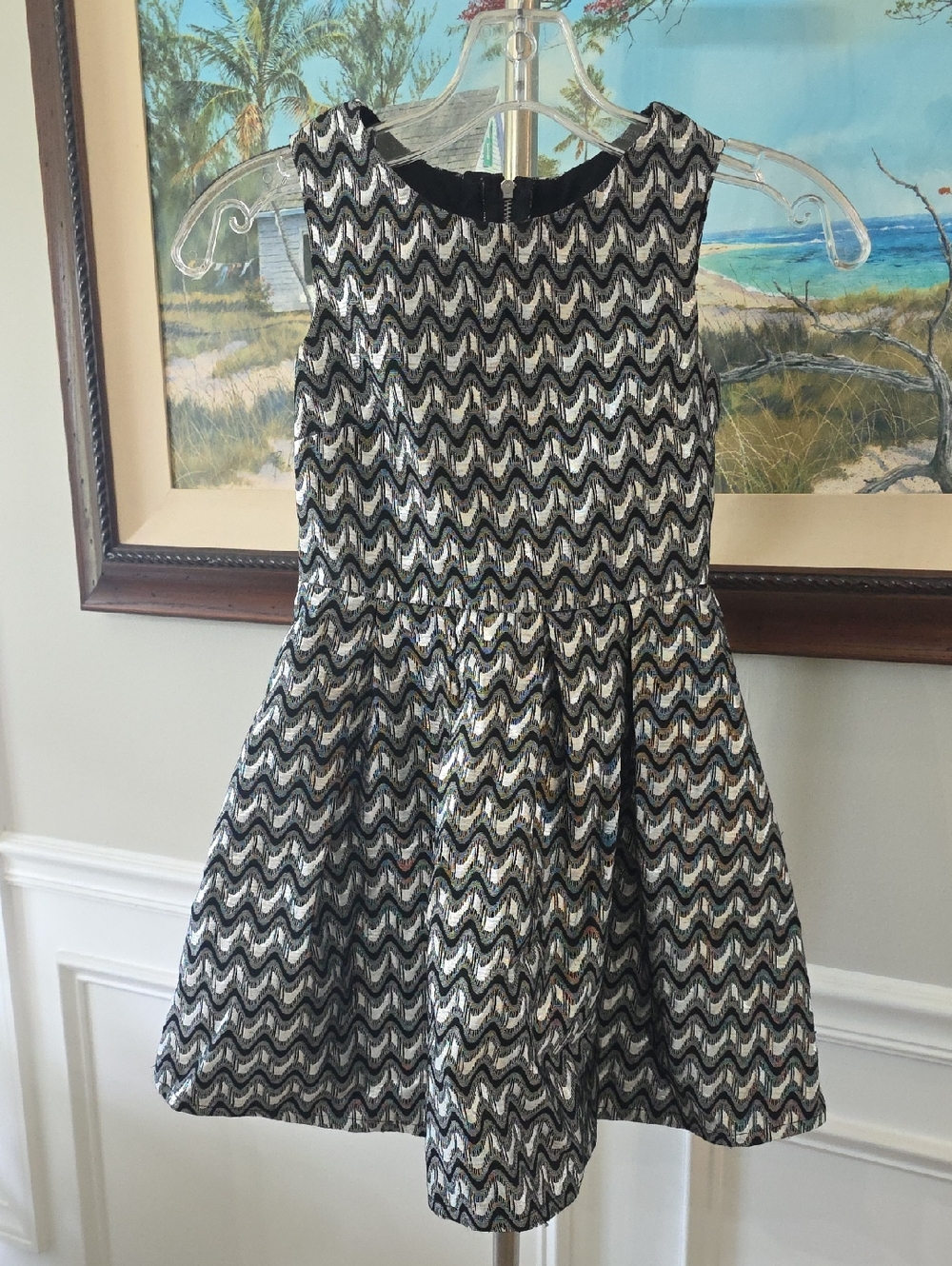 Three Hearts Black and Silver Wave-Pattern Formal Dress